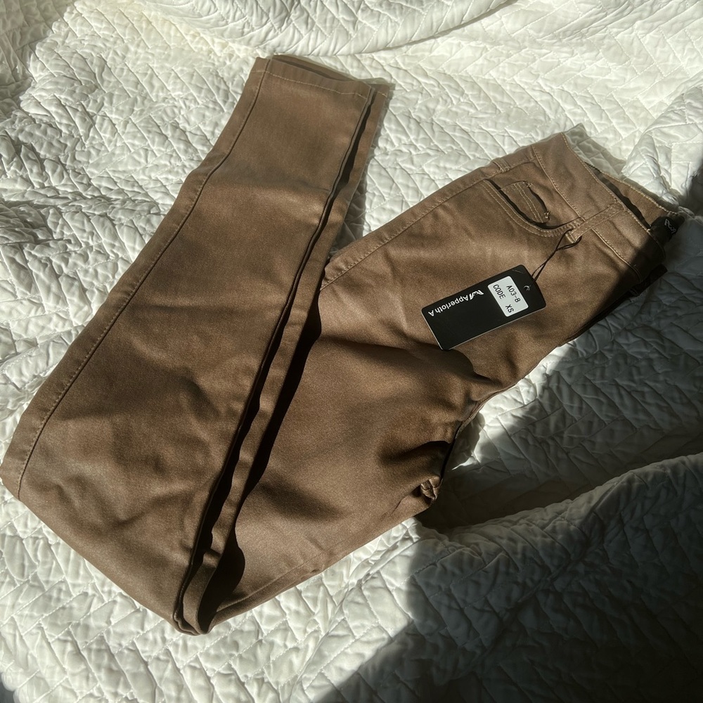 Khaki PU Leather Skinny Jeans